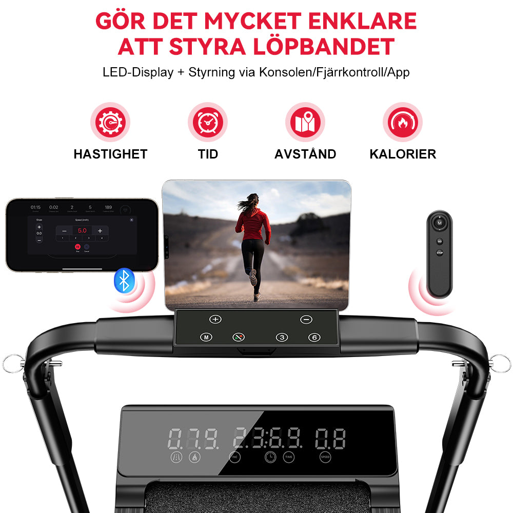 Fällbart Löpband Q2 Pro med Borstlös Motor, Hastighet 1–10 km/h, 5 % Manuell Lutning (Ny Version)