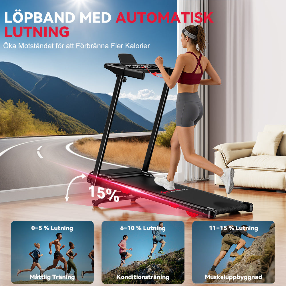 Fällbart Löpband Q5 med Lutning, Borstlös Motor, Hastighet 1-12KM/H