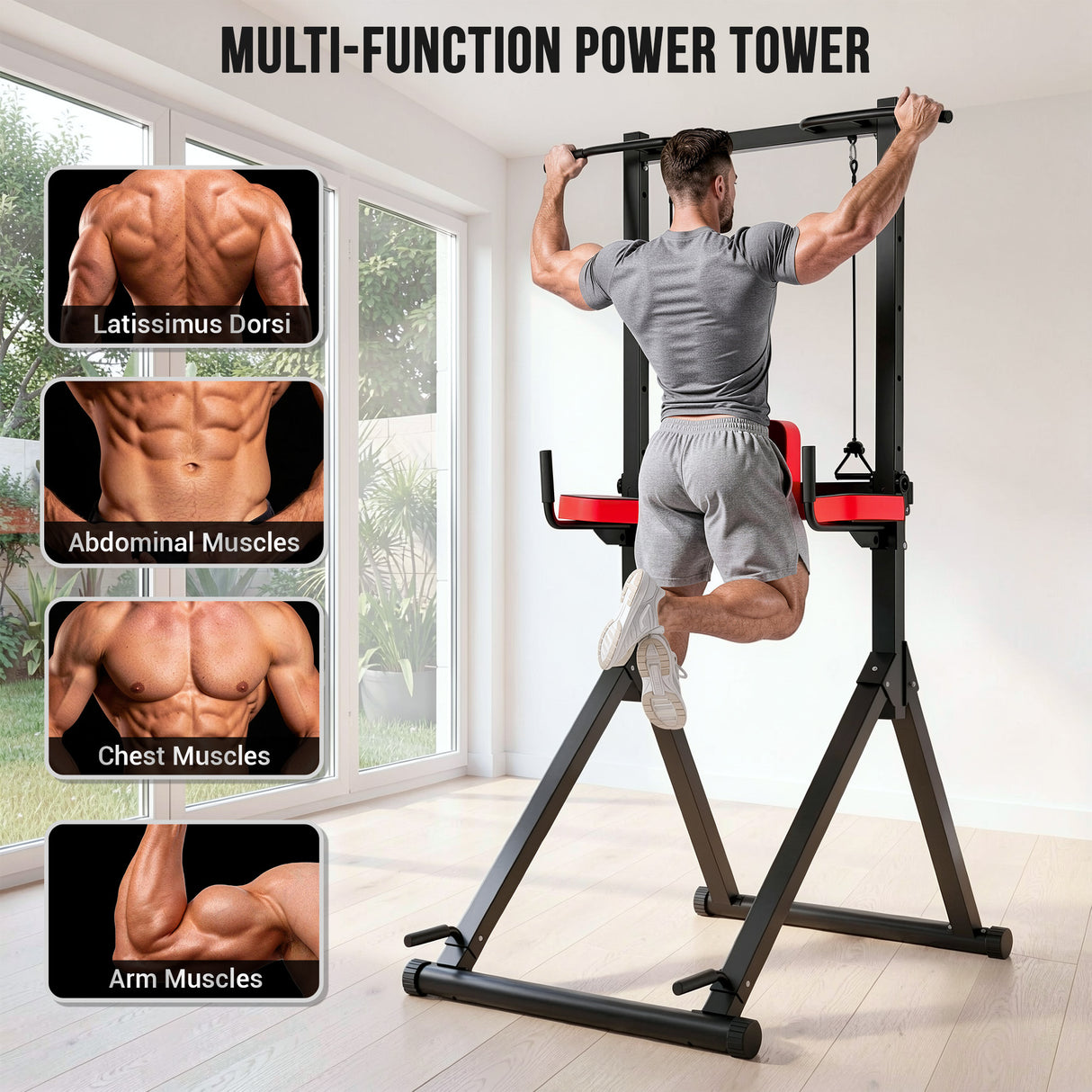Power Tower Pull Up Bar B1, 12-Stegs Höjdjustering