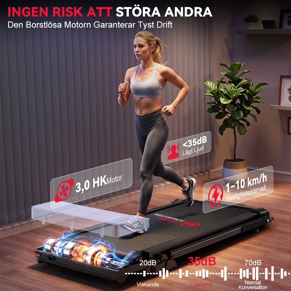 Fällbart Löpband Q2 Pro med Borstlös Motor, Hastighet 1–10 km/h, 5 % Manuell Lutning (Ny Version)