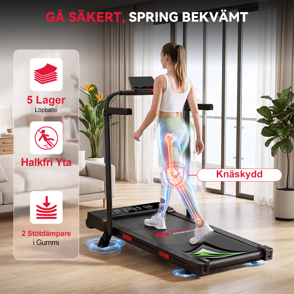 Fällbart Löpband Q2 Pro med Borstlös Motor, Hastighet 1–10 km/h, 5 % Manuell Lutning (Ny Version)